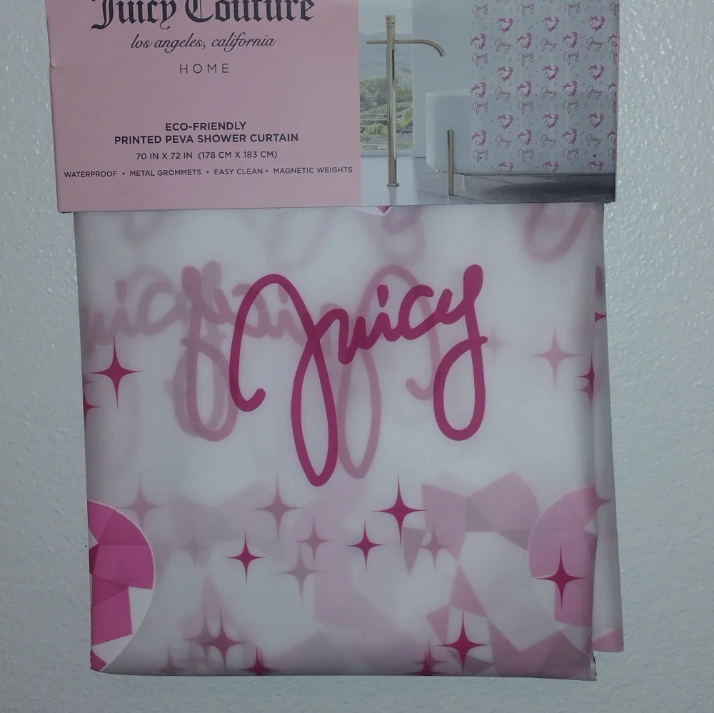 JUICY COUTURE PRINTED PEVA SHOWER CURTAIN JUICY COUTURE SHOWER CURTAIN 70 X 72..
